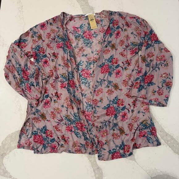 Dont Ask Why Tops - Don’t Ask Why NWT Floral Boho OpenFront 3/4 Sleeve Cardigan Womens One Size Pink